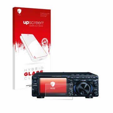 Front side of a product packaging with the brand logo upscreen. Next to it is the device Yaesu FT-710 shown with the correspon