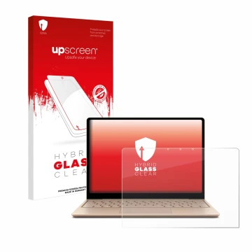 Front side of a product packaging with the brand logo upscreen. Next to it is the device Microsoft Surface Laptop Go 2 Busines