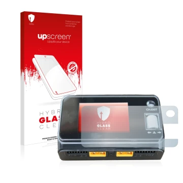 Front side of a product packaging with the brand logo upscreen. Next to it is the device ToolkitRC M6D Dual Charger shown with