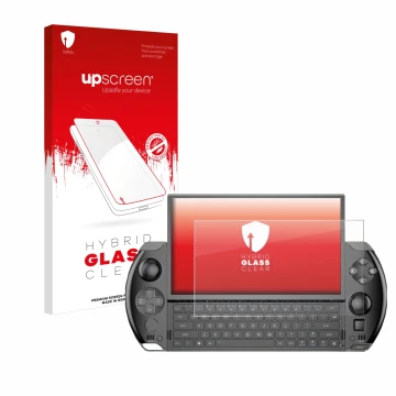 Front side of a product packaging with the brand logo upscreen. Next to it is the device GPD Win 4 shown with the correspondin