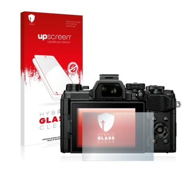Front side of a product packaging with the brand logo upscreen. Next to it is the device Olympus OM System OM-5 shown with the