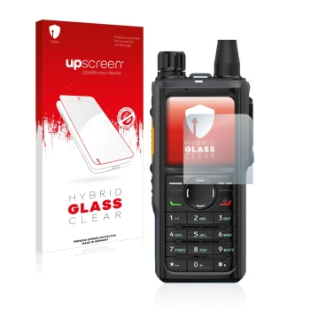 Front side of a product packaging with the brand logo upscreen. Next to it is the device Hytera HP 685 shown with the correspo