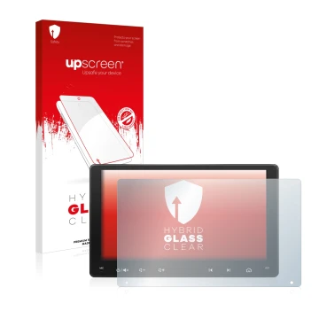 Front side of a product packaging with the brand logo upscreen. Next to it is the device Atoto A6 PF 9 Zoll shown with the cor