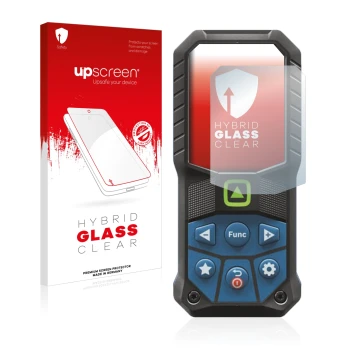 Front side of a product packaging with the brand logo upscreen. Next to it is the device Bosch GLM 50-25 G shown with the corr