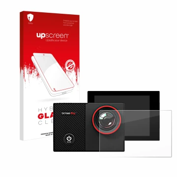 Front side of a product packaging with the brand logo upscreen. Next to it is the device Akaso EK7000 Pro shown with the corre