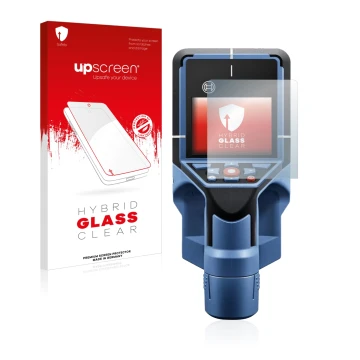 Front side of a product packaging with the brand logo upscreen. Next to it is the device Bosch D-tect 200 C Wallscanner shown 