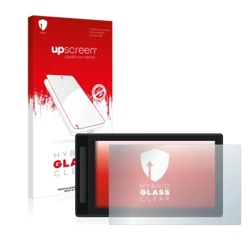 Front side of a product packaging with the brand logo upscreen. Next to it is the device Huion Kamvas Pro 16 (2.5K) shown with