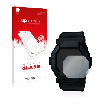 Front side of a product packaging with the brand logo upscreen. Next to it is the device Casio G-Shock GD350 shown with the co