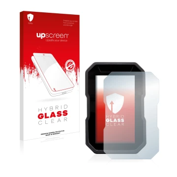 Front side of a product packaging with the brand logo upscreen. Next to it is the device Ducati DesertX 2022 shown with the co