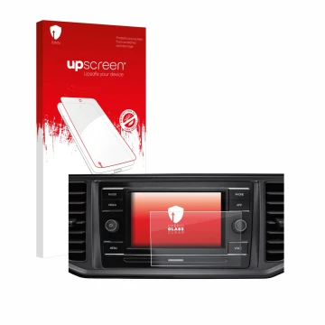Front side of a product packaging with the brand logo upscreen. Next to it is the device Volkswagen Crafter Composition Colour
