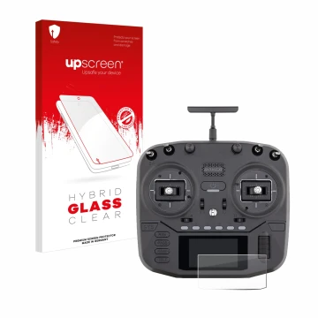 Front side of a product packaging with the brand logo upscreen. Next to it is the device Radiomaster Boxer shown with the corr