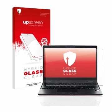 Front side of a product packaging with the brand logo upscreen. Next to it is the device Fujitsu Lifebook U9311X shown with th