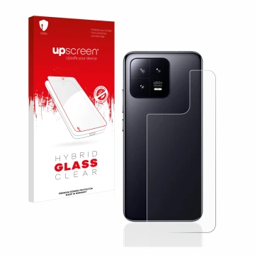 Front side of a product packaging with the brand logo upscreen. Next to it is the device Xiaomi 13 (Back) shown with the corre