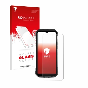 Front side of a product packaging with the brand logo upscreen. Next to it is the device Doogee S100 shown with the correspond