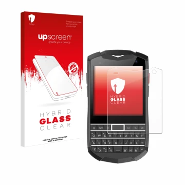 Front side of a product packaging with the brand logo upscreen. Next to it is the device Unihertz Titan Pocket shown with the 