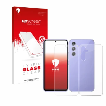 Front side of a product packaging with the brand logo upscreen. Next to it is the device Samsung Galaxy A54 5G (Front+Back) sh