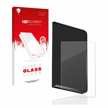 Front side of a product packaging with the brand logo upscreen. Next to it is the device Ledger Stax crypto wallet shown with 