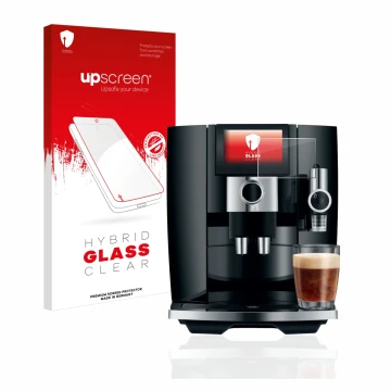 Front side of a product packaging with the brand logo upscreen. Next to it is the device Jura J8 shown with the corresponding 
