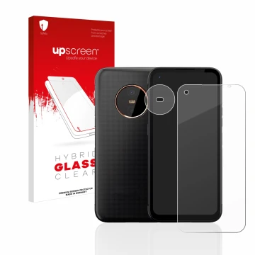 Front side of a product packaging with the brand logo upscreen. Next to it is the device Gigaset GX6 (Front+Camera) shown with