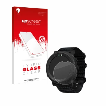 Front side of a product packaging with the brand logo upscreen. Next to it is the device Suunto Core Alpha shown with the corr