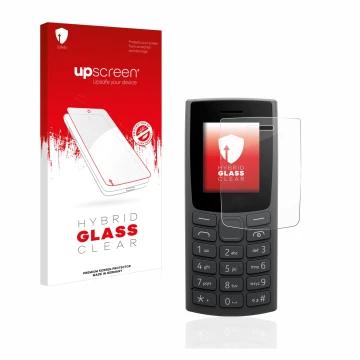 Front side of a product packaging with the brand logo upscreen. Next to it is the device Nokia 105 (2023) shown with the corre