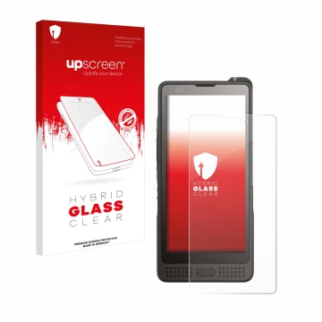 Front side of a product packaging with the brand logo upscreen. Next to it is the device Sonim XP10 shown with the correspondi