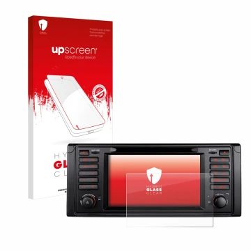 Front side of a product packaging with the brand logo upscreen. Next to it is the device Xtrons IQ7039B shown with the corresp