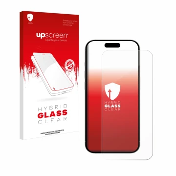 Front side of a product packaging with the brand logo upscreen. Next to it is the device Apple iPhone 15 Plus shown with the c