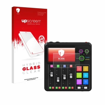 Front side of a product packaging with the brand logo upscreen. Next to it is the device Rode Rodecaster Duo shown with the co