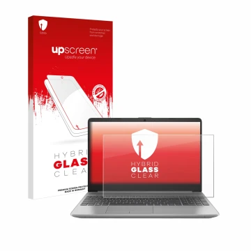 Front side of a product packaging with the brand logo upscreen. Next to it is the device HP 250 G9 shown with the correspondin