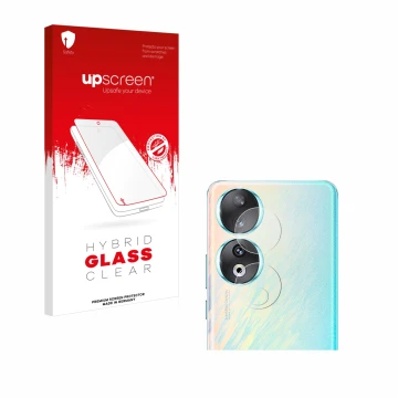 Front side of a product packaging with the brand logo upscreen. Next to it is the device Honor 90 (ONLY Camera Lens) shown wit