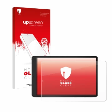 Front side of a product packaging with the brand logo upscreen. Next to it is the device Garmin Camper 1095 shown with the cor