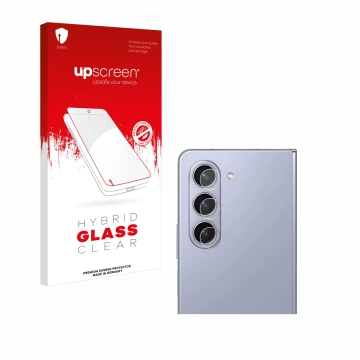 Front side of a product packaging with the brand logo upscreen. Next to it is the device Samsung Galaxy Z Fold 5 (ONLY Camera 