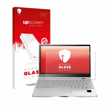 Front side of a product packaging with the brand logo upscreen. Next to it is the device Fujitsu Lifebook U9313X shown with th