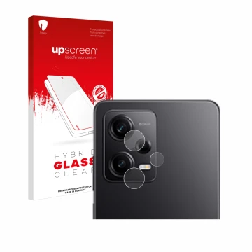 Front side of a product packaging with the brand logo upscreen. Next to it is the device Xiaomi Redmi Note 12 Pro 5G (ONLY Cam
