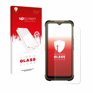 Front side of a product packaging with the brand logo upscreen. Next to it is the device AGM Glory G1S shown with the correspo