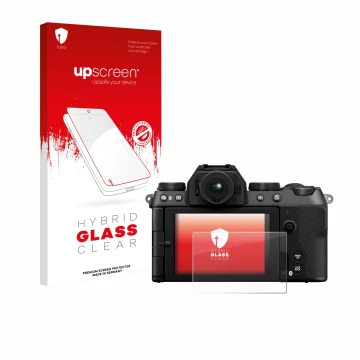 Front side of a product packaging with the brand logo upscreen. Next to it is the device Fujifilm X-S20 shown with the corresp