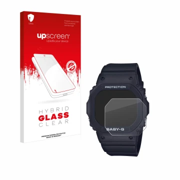 Front side of a product packaging with the brand logo upscreen. Next to it is the device Casio Baby-G BGD-565 shown with the c
