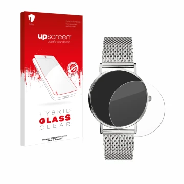 Front side of a product packaging with the brand logo upscreen. Next to it is the device Liebeskind New Case Mesh (34 mm) show