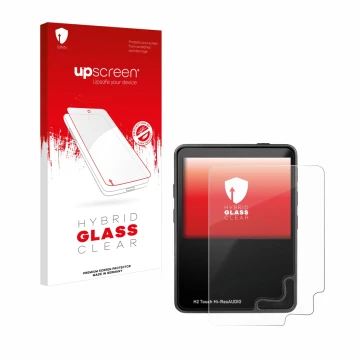 Front side of a product packaging with the brand logo upscreen. Next to it is the device HifiWalker H2 touch shown with the co