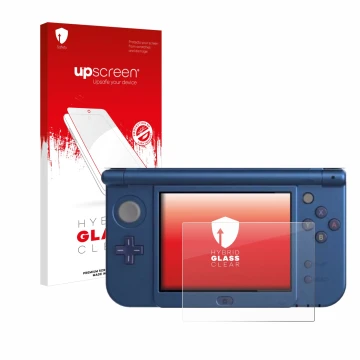 Front side of a product packaging with the brand logo upscreen. Next to it is the device Nintendo New 3DS XL (Lower display) s