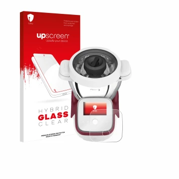 Front side of a product packaging with the brand logo upscreen. Next to it is the device Moulinex i-Companion Touch XL shown w