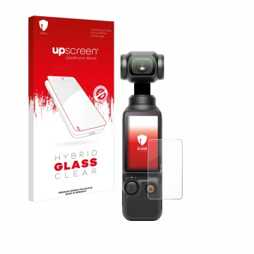 Front side of a product packaging with the brand logo upscreen. Next to it is the device DJI Osmo Pocket 3 shown with the corr