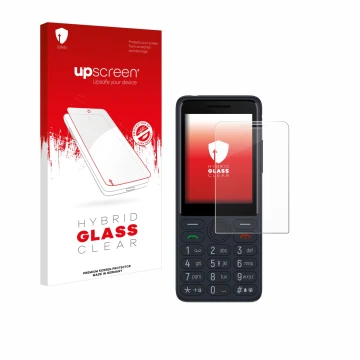 Front side of a product packaging with the brand logo upscreen. Next to it is the device TCL Onetouch 4022s shown with the cor