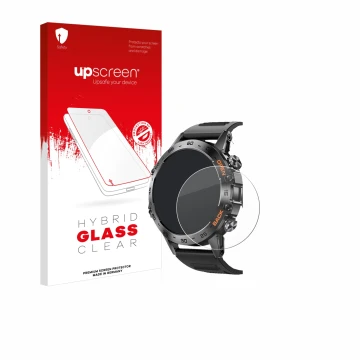Front side of a product packaging with the brand logo upscreen. Next to it is the device Lemfo Smartwatch 1.39