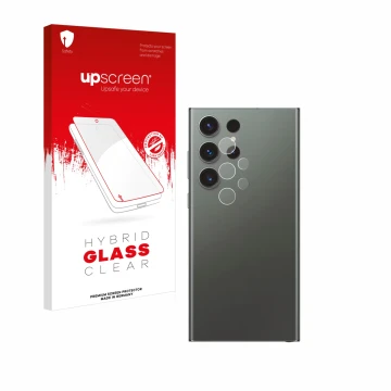Front side of a product packaging with the brand logo upscreen. Next to it is the device Samsung Galaxy S23 Ultra Enterprise E