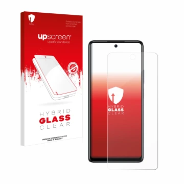 Front side of a product packaging with the brand logo upscreen. Next to it is the device Infinix Hot 40 Pro shown with the cor