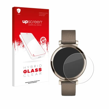 Front side of a product packaging with the brand logo upscreen. Next to it is the device Garmin Lily 2 shown with the correspo