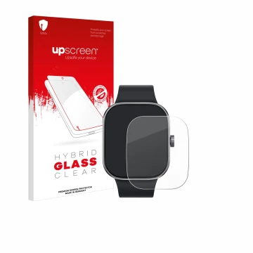 Front side of a product packaging with the brand logo upscreen. Next to it is the device Xiaomi Redmi Watch 4 shown with the c