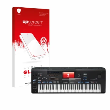 Front side of a product packaging with the brand logo upscreen. Next to it is the device Yamaha Genos2 shown with the correspo
